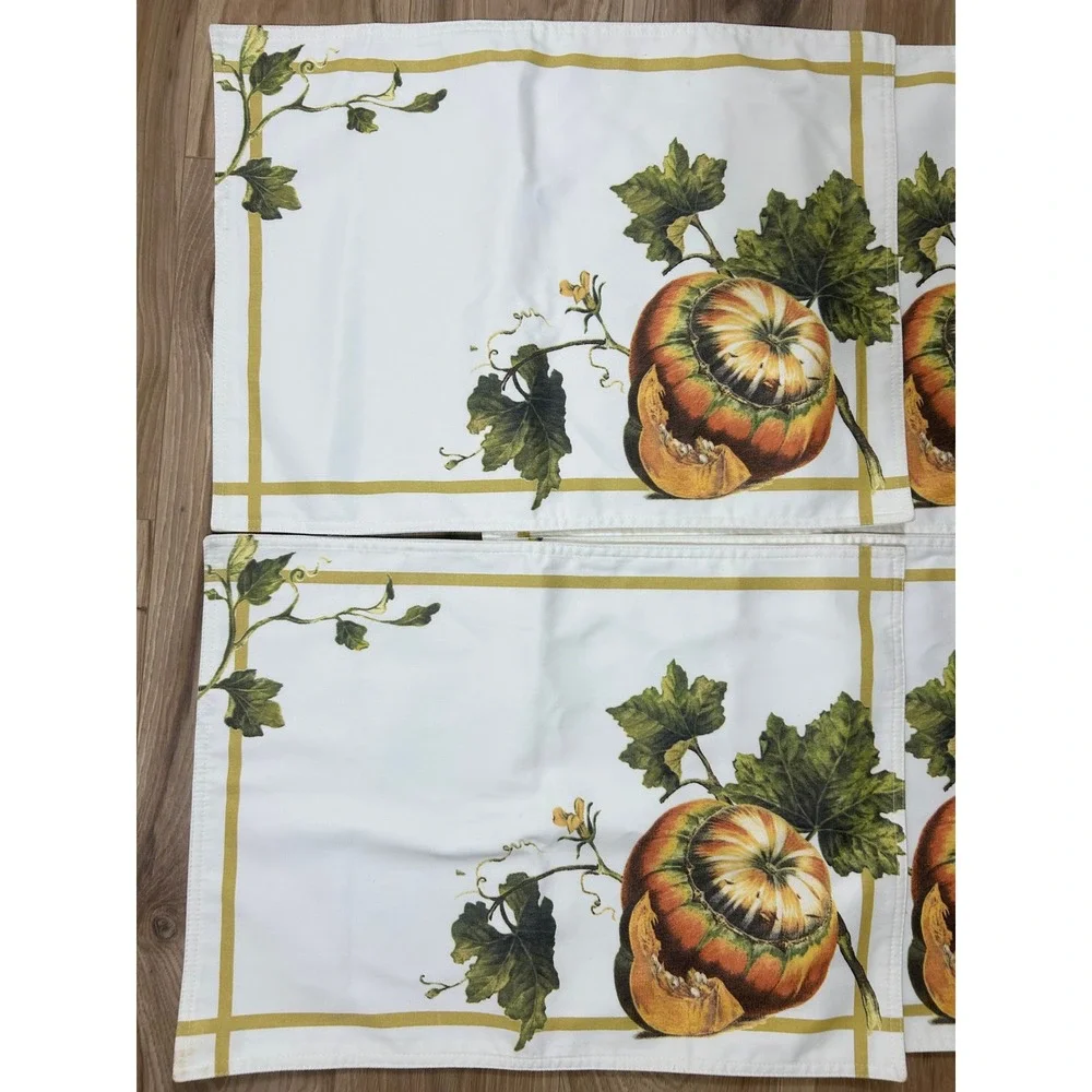 Williams Sonoma Placemats Set/4 White Botanical Pumpkin Harvest Autumn Cotton
